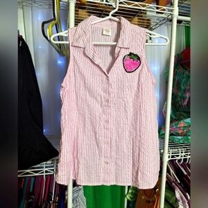 GIRLS BUTTON DOWN TANK TOP SIZE 10-12 PINK AND WHITE STRIPED